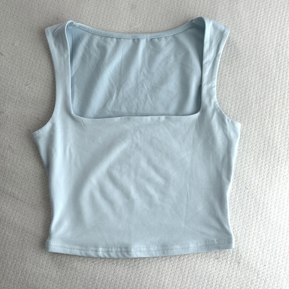 blue square neck top